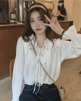 Lace loose trumpet sleeves tops long sleeve temperament shirt