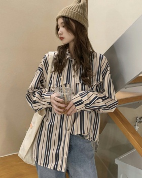 Loose Korean style lazy retro stripe shirt for women