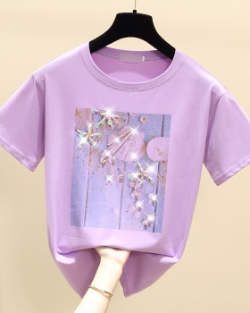 Pure cotton summer tops printing beading T-shirt for women