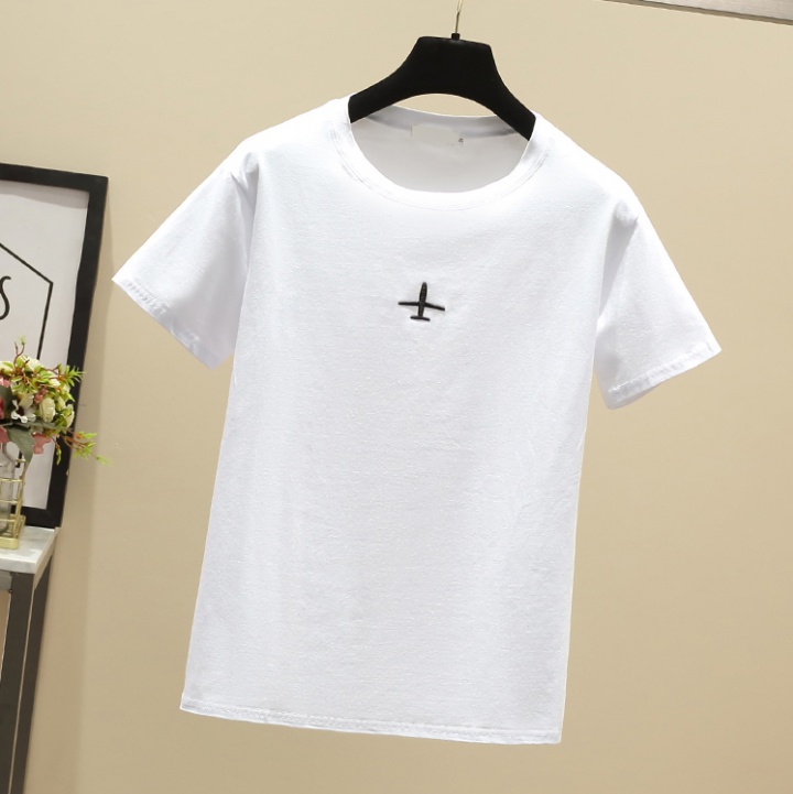 Simple summer loose T-shirt short sleeve embroidery white tops