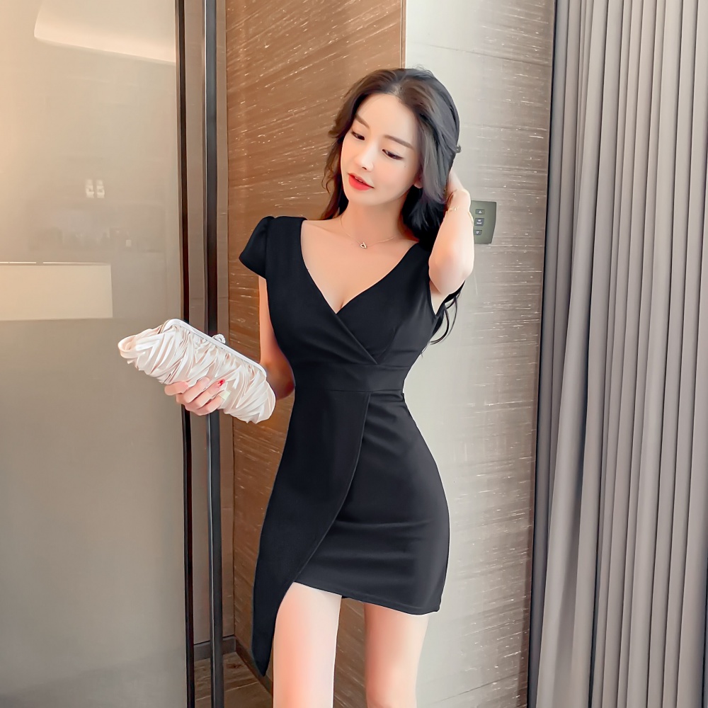 Temperament short sleeve tight V-neck retro dress