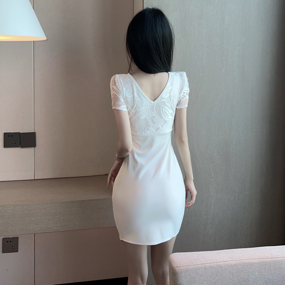 Sexy split wrinkle V-neck small skirt dress