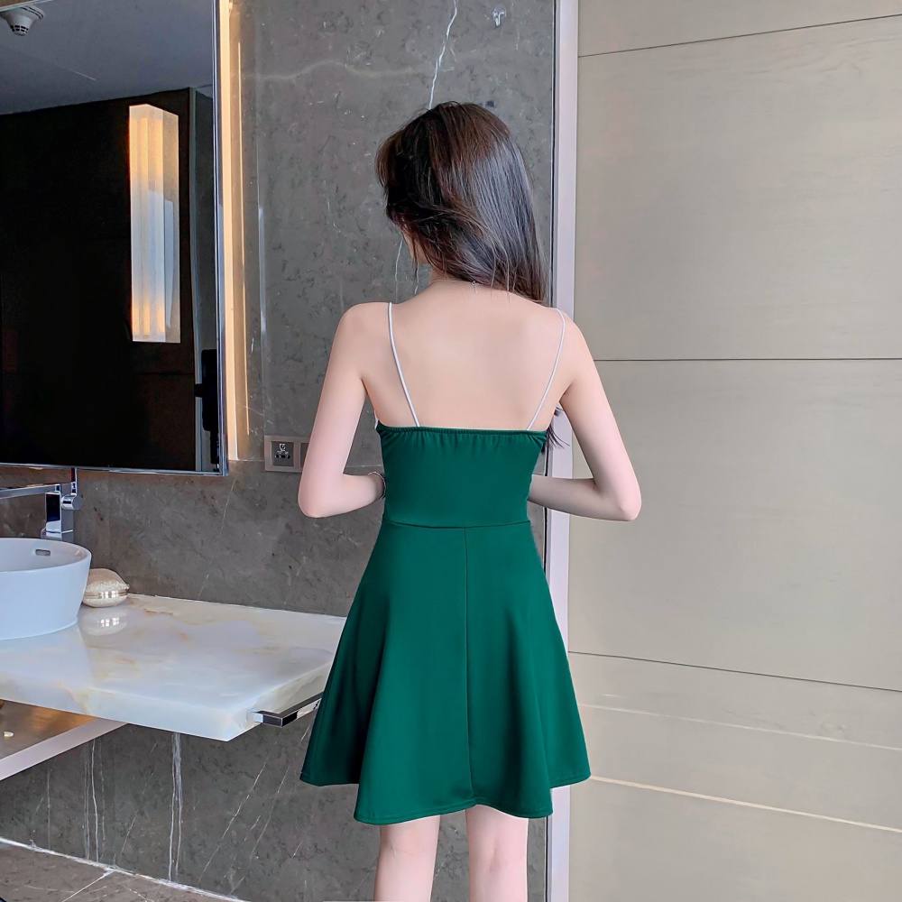 Sling low-cut sexy slim mixed colors fashion dress