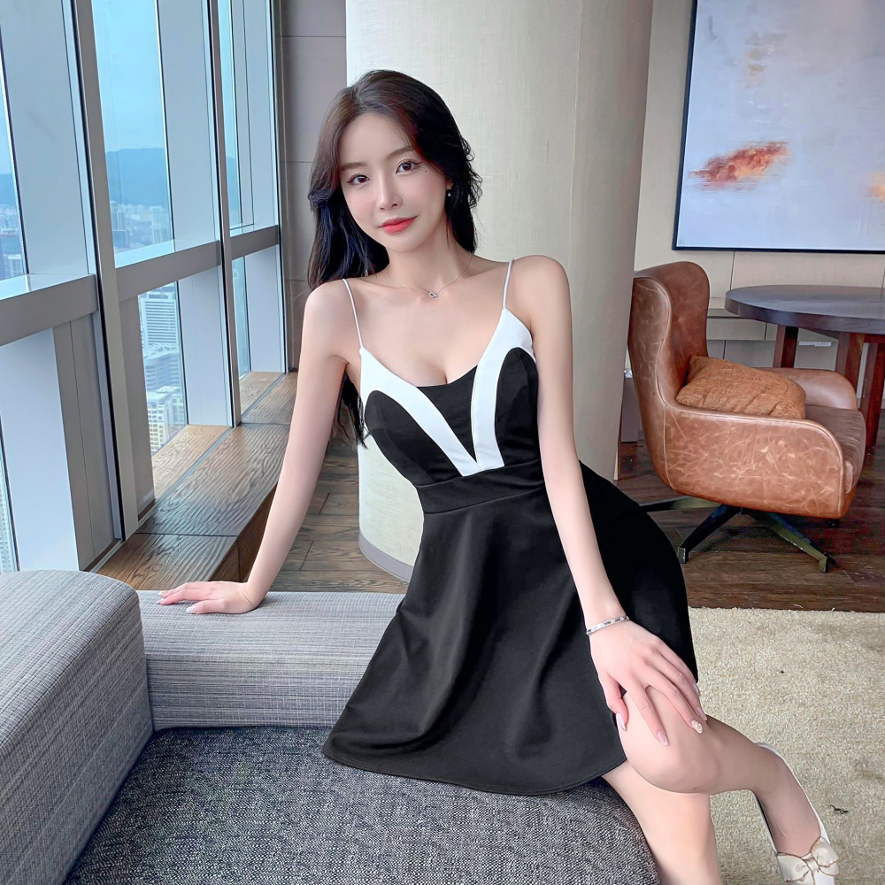 Sling low-cut sexy slim mixed colors fashion dress