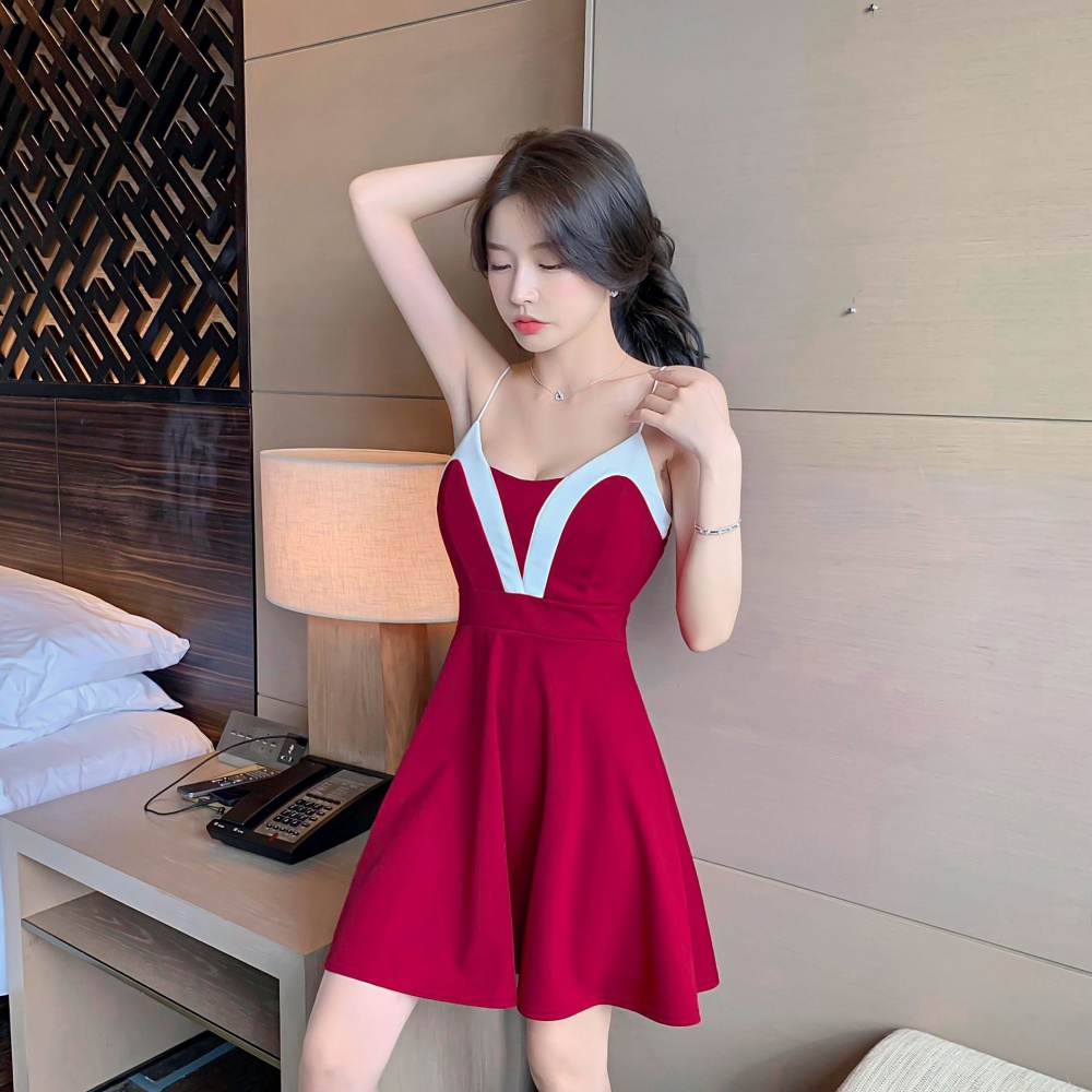 Sling low-cut sexy slim mixed colors fashion dress