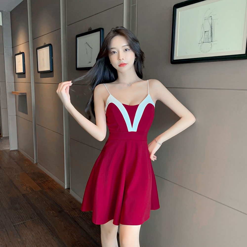 Sling low-cut sexy slim mixed colors fashion dress