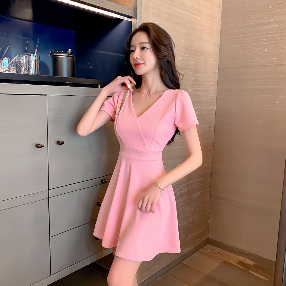 V-neck beautiful fashionable pinched waist dress