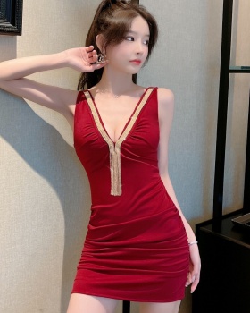 Sexy fold bottoming dress sleeveless halter T-back