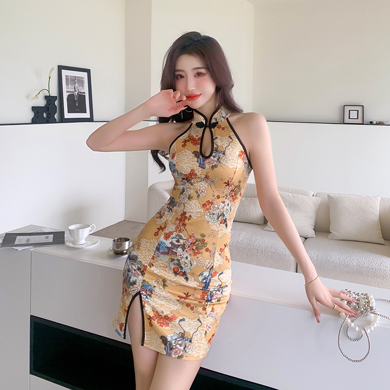 Maiden printing dress retro colors cheongsam