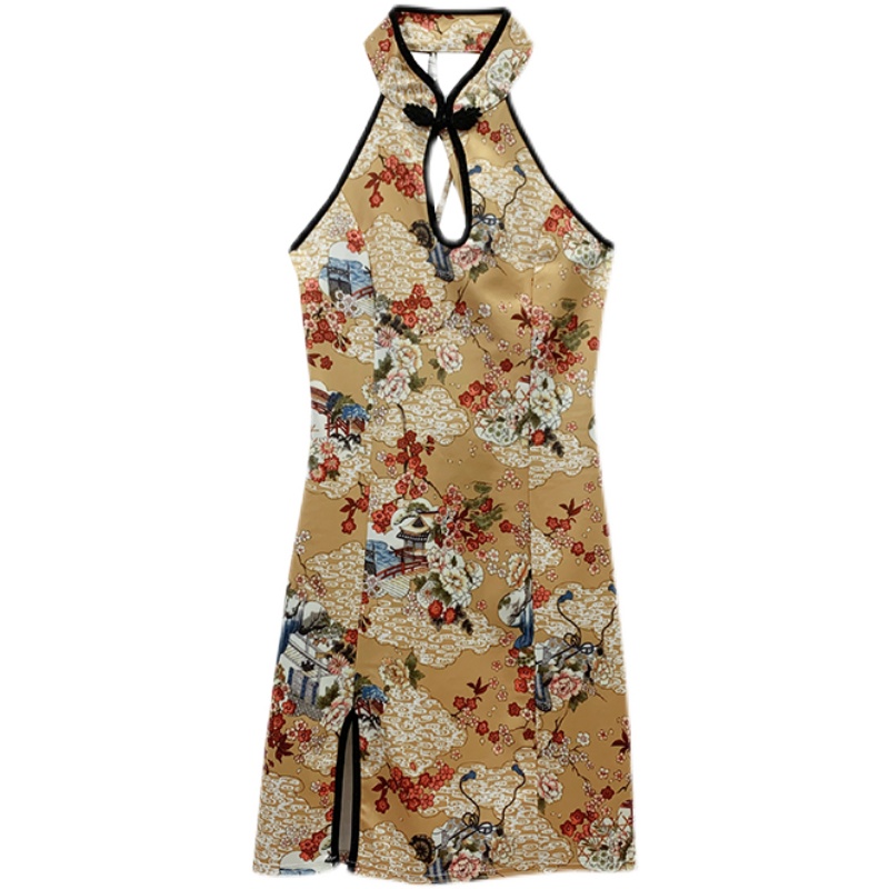 Maiden printing dress retro colors cheongsam