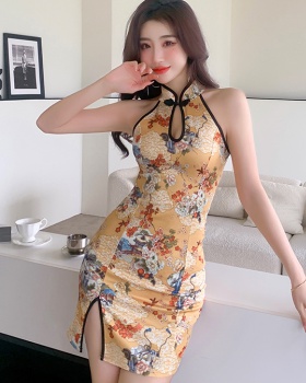 Maiden printing dress retro colors cheongsam