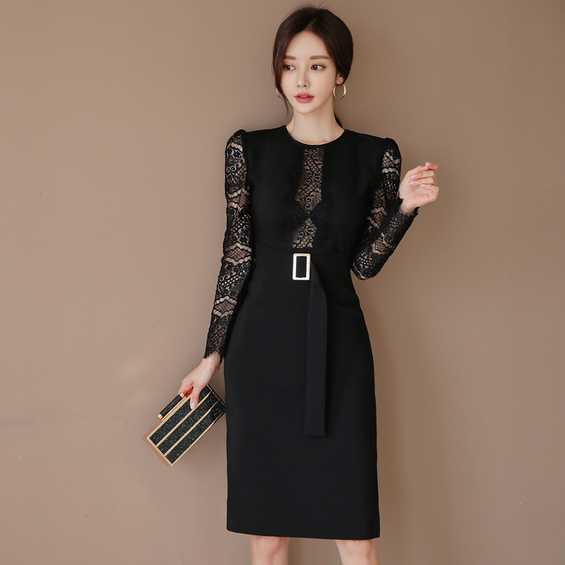 Lace package hip Korean style slim spring dress