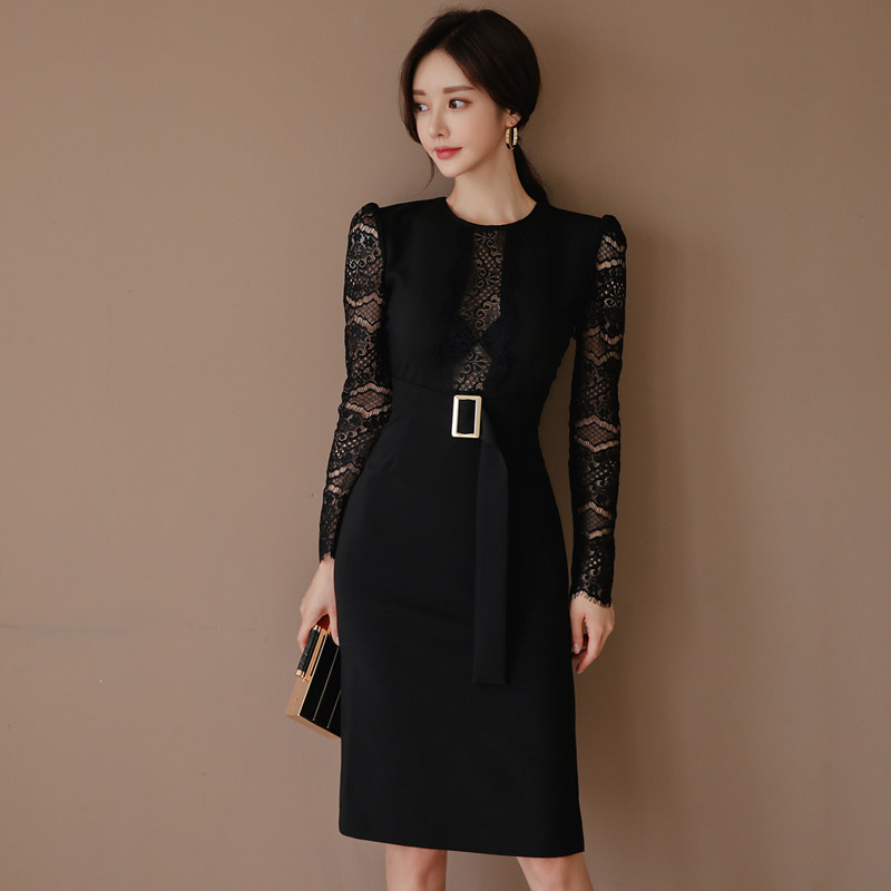 Lace package hip Korean style slim spring dress