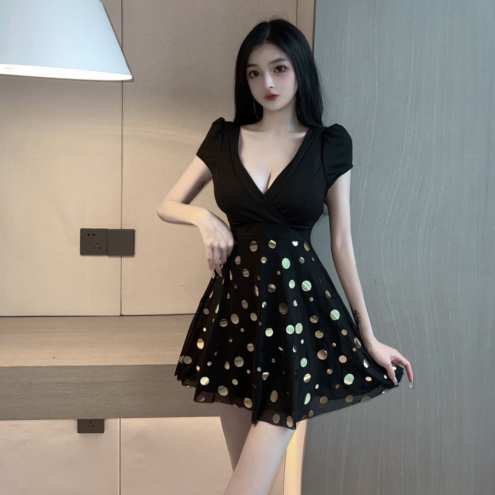 Temperament low-cut summer tender sexy printing dress