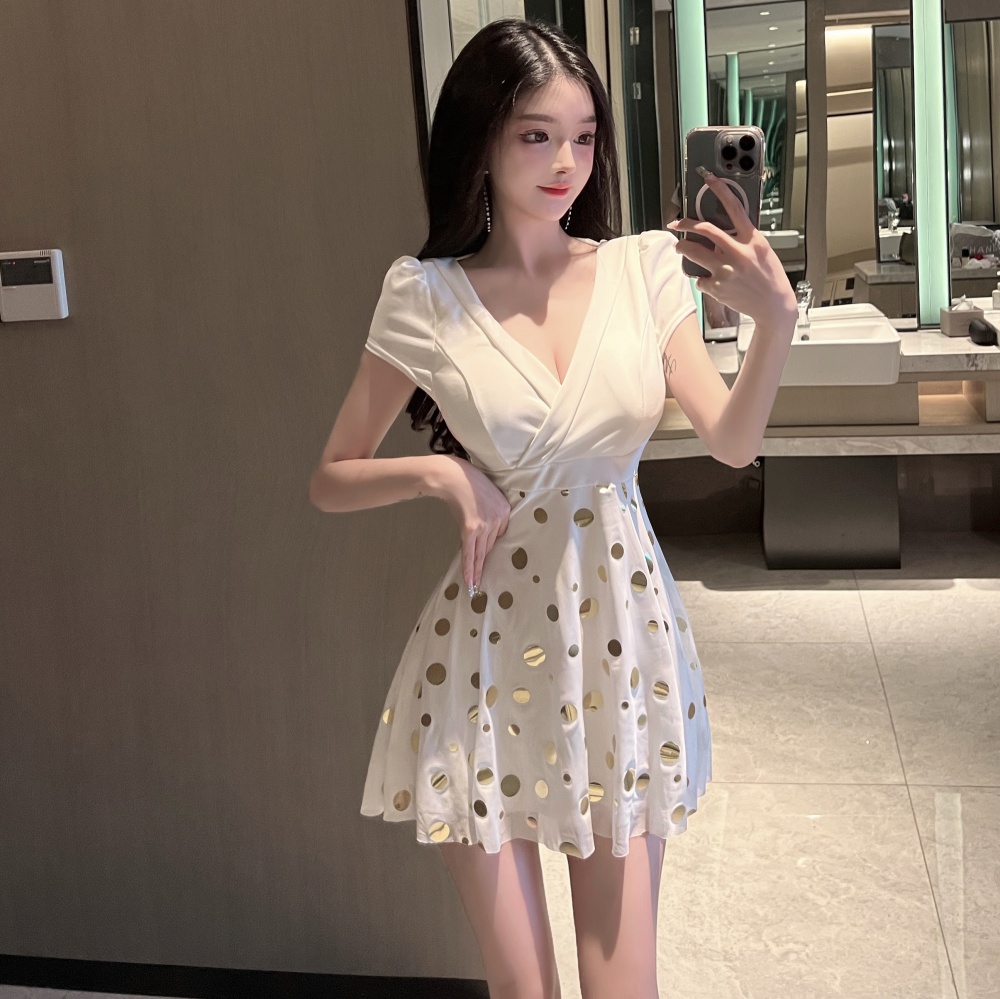 Temperament low-cut summer tender sexy printing dress