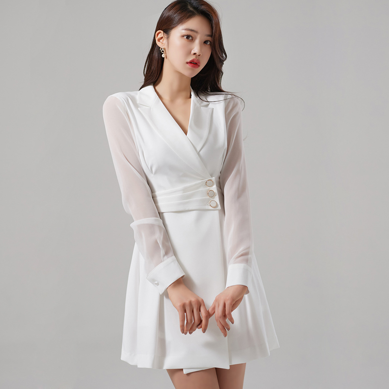 Pinched waist spring business suit temperament splice dress