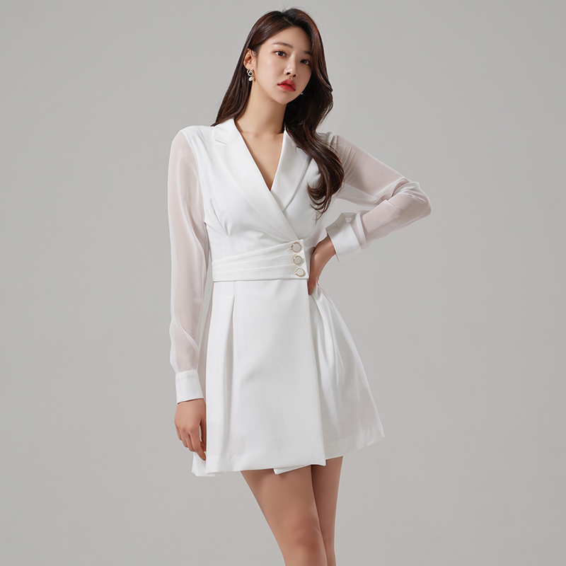 Pinched waist spring business suit temperament splice dress