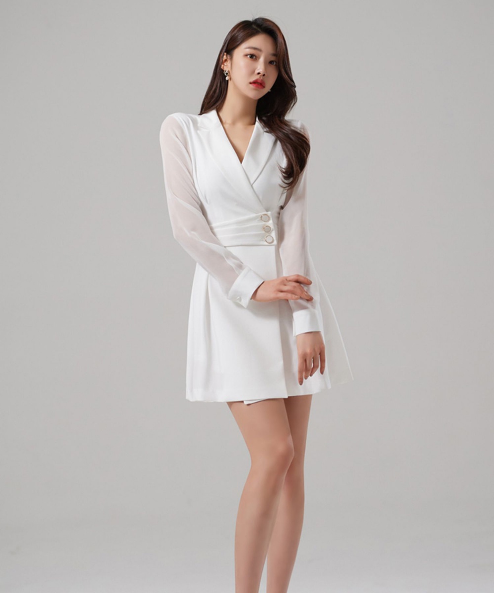 Pinched waist spring business suit temperament splice dress