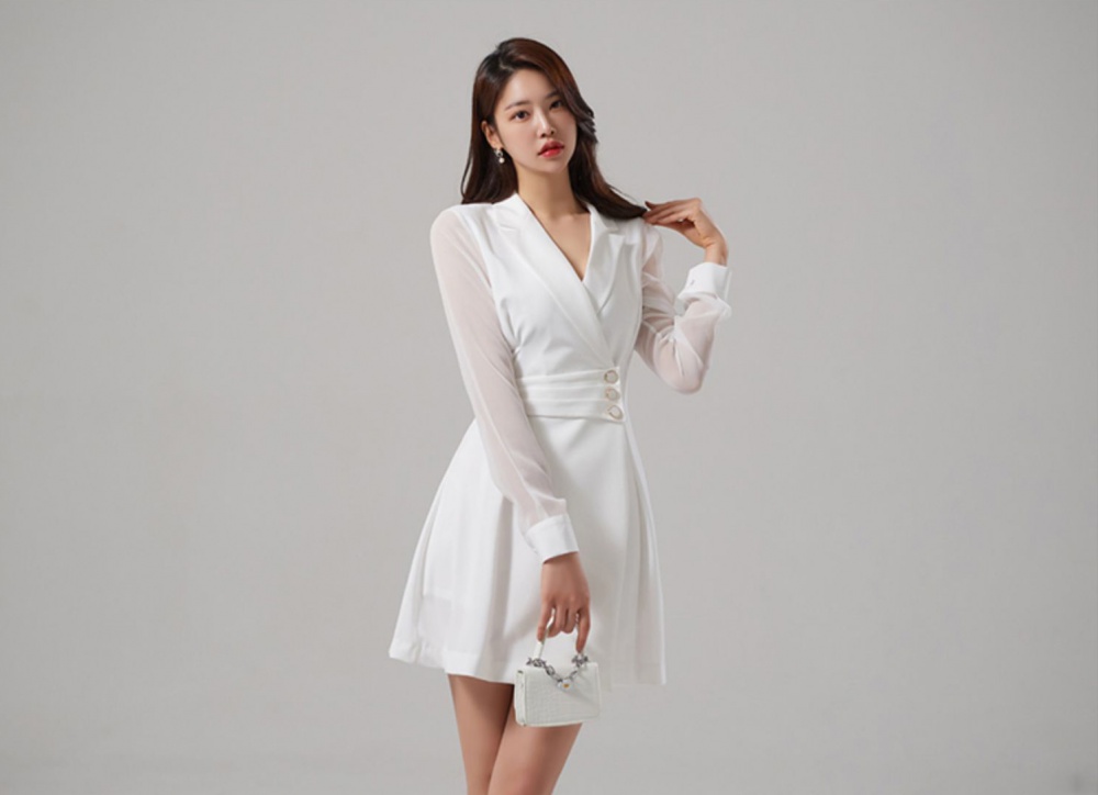 Pinched waist spring business suit temperament splice dress