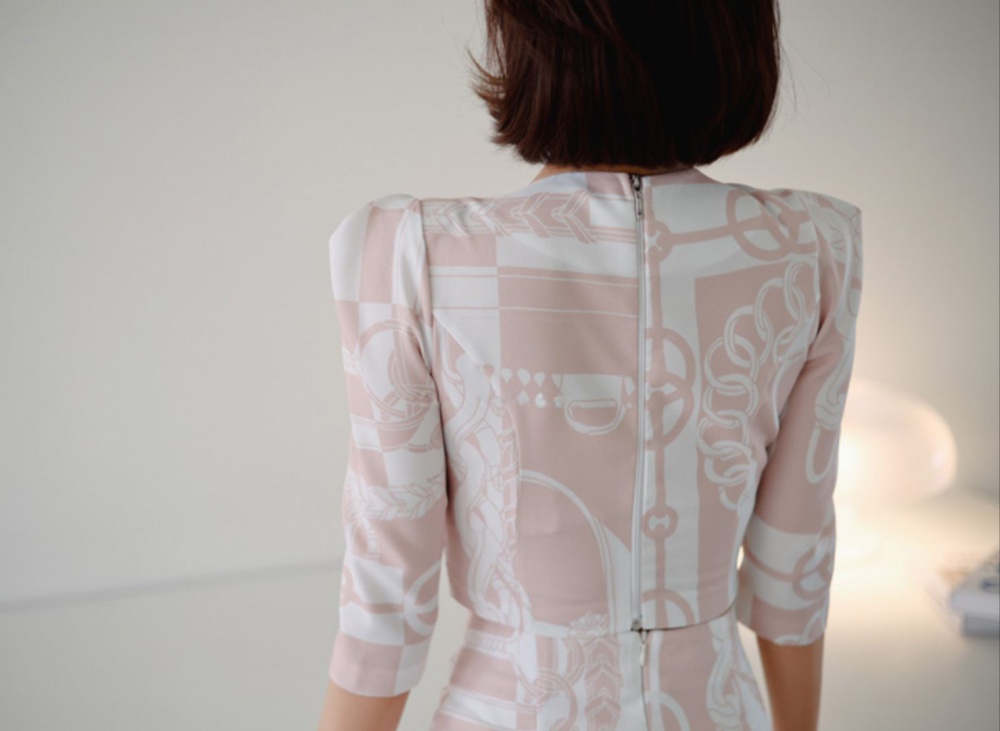 Summer slim printing skirt V-neck package hip tops 2pcs set