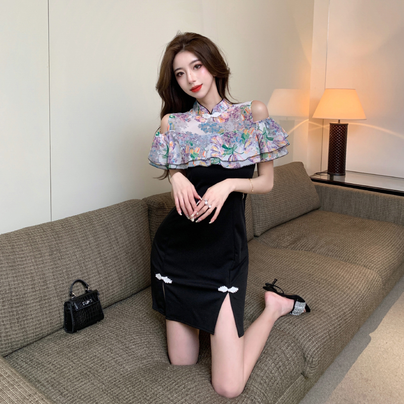 Maiden splice package hip dress summer short sleeve cheongsam