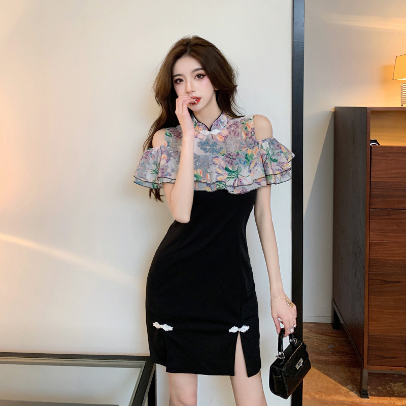 Maiden splice package hip dress summer short sleeve cheongsam