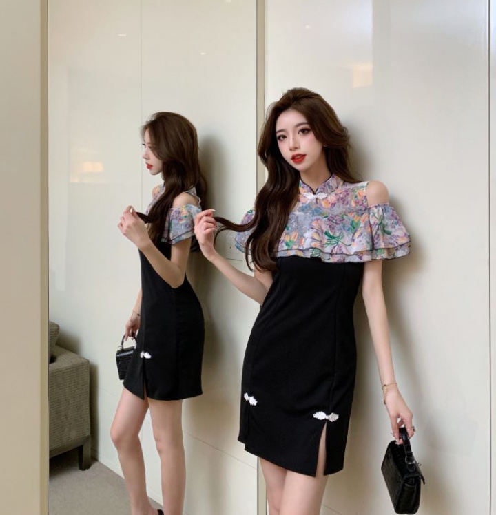 Maiden splice package hip dress summer short sleeve cheongsam