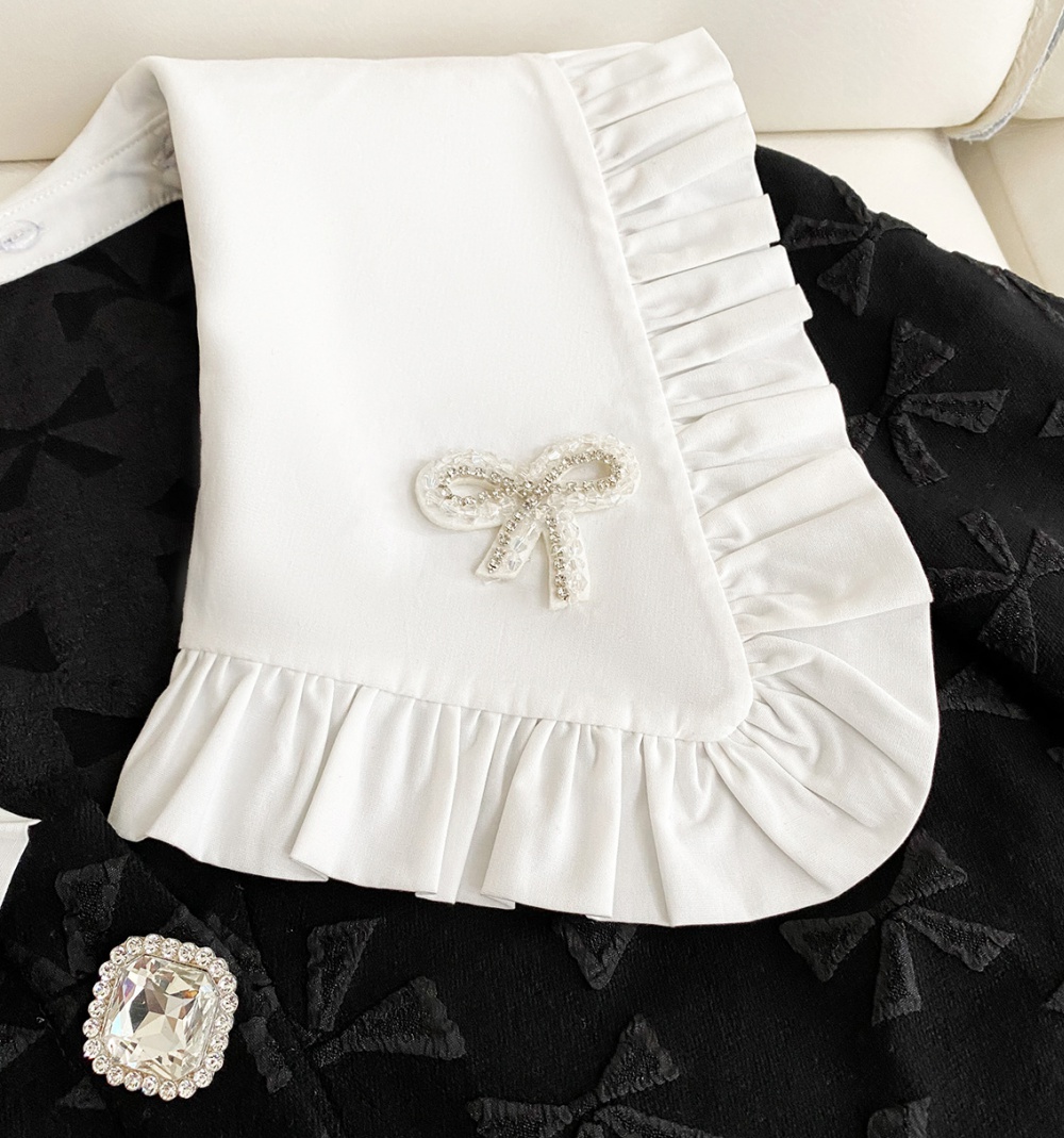 Doll collar slim tops jacquard dress 2pcs set for women
