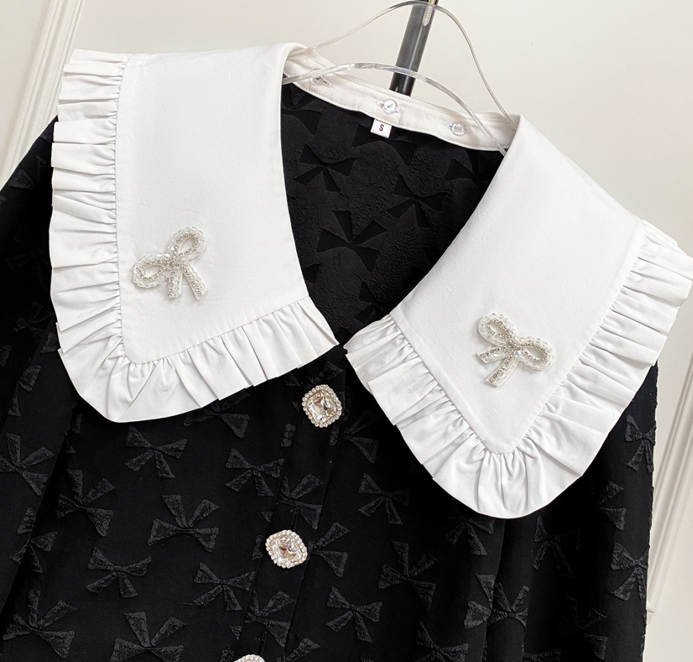 Doll collar slim tops jacquard dress 2pcs set for women