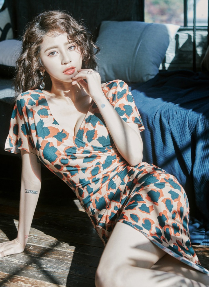 Western style leopard spring sexy Korean style dress