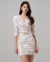 Korean style sexy skirt spring temperament tops a set