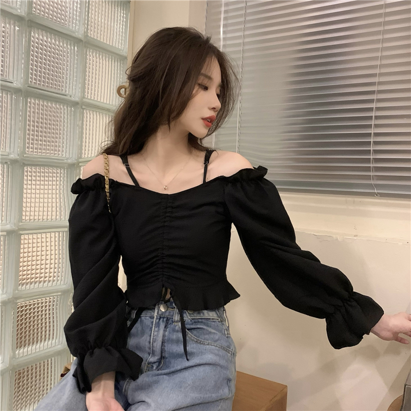 Shoulder strap shirt temperament tops