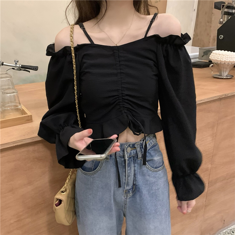 Shoulder strap shirt temperament tops