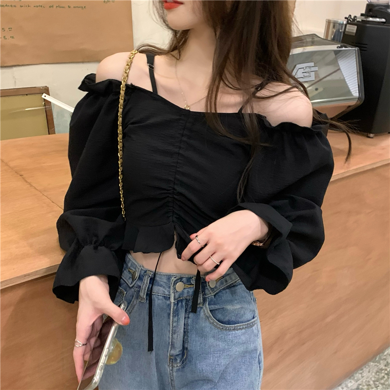 Shoulder strap shirt temperament tops