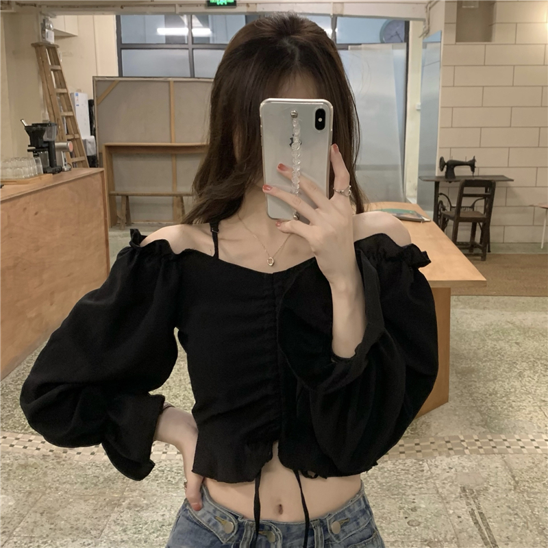 Shoulder strap shirt temperament tops