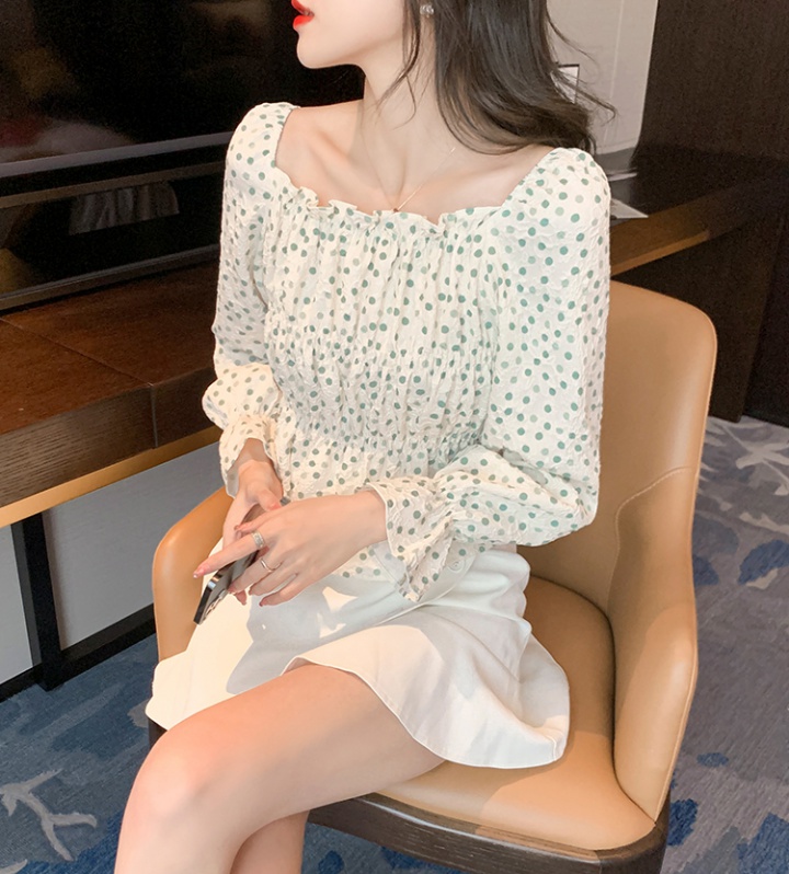 Spring puff sleeve commuting short slim printing chiffon shirt