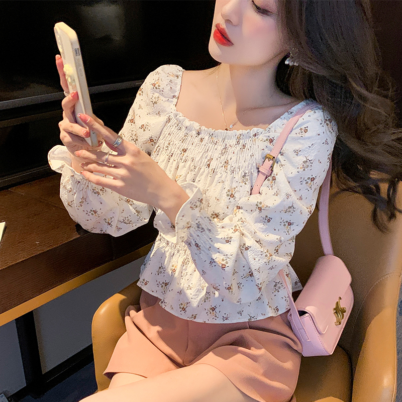 Chouzhe slim long sleeve printing chiffon shirt