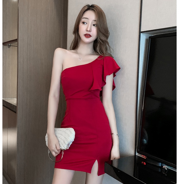 Temperament low-cut dress tight sloping shoulder T-back