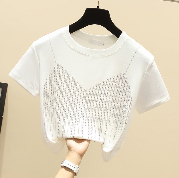 Short sleeve rhinestone T-shirt summer slim tops