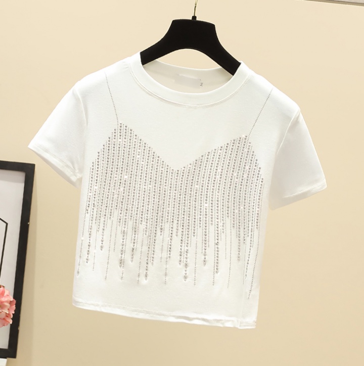 Short sleeve rhinestone T-shirt summer slim tops