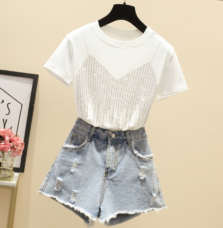 Short sleeve rhinestone T-shirt summer slim tops