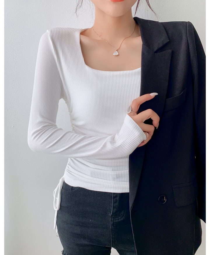 Spring and autumn T-shirt square collar tops for women