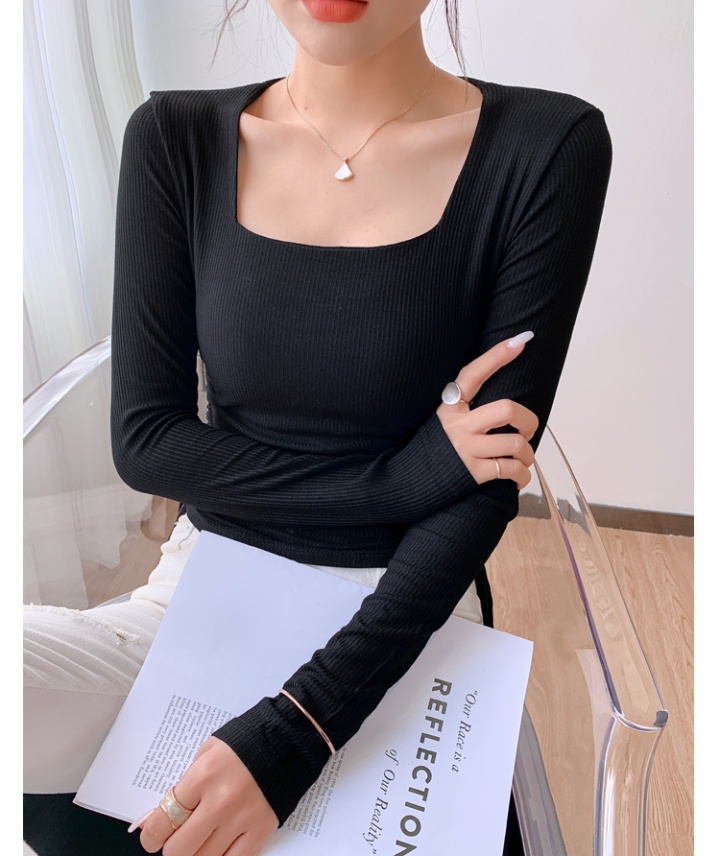 Spring and autumn T-shirt square collar tops for women