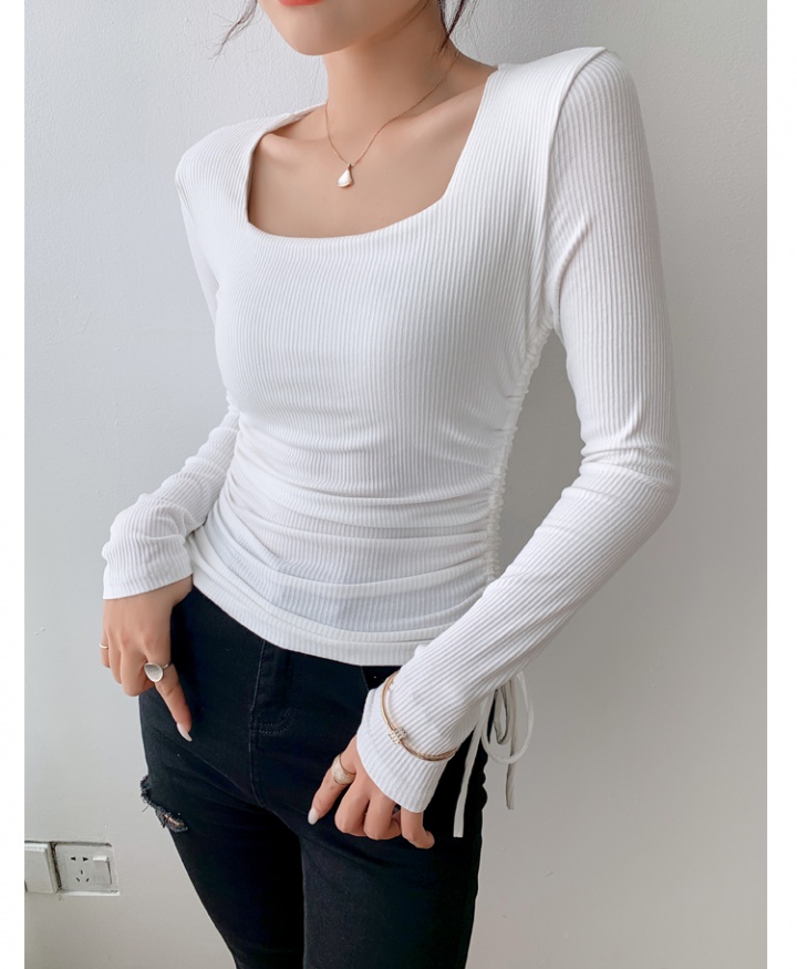 Spring and autumn T-shirt square collar tops for women