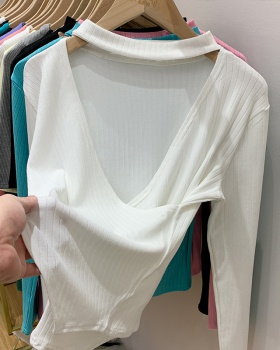 Hollow long sleeve T-shirt halter tops for women