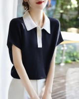 Mixed colors wool short sleeve sweater