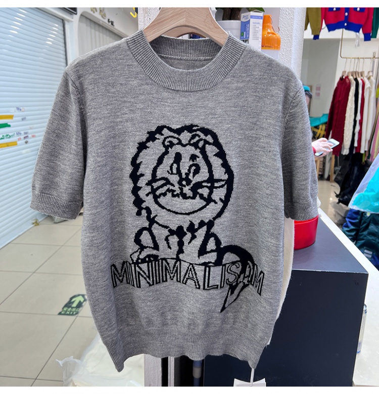 Unique tiger knitted Korean style gray tops for women