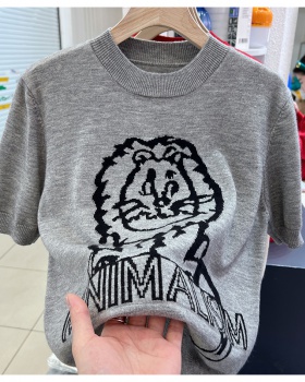 Unique tiger knitted Korean style gray tops for women