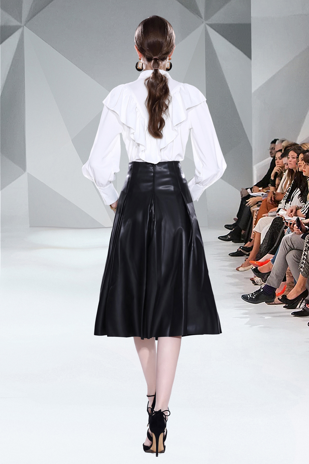 Chiffon retro skirt pure all-match leather skirt 2pcs set
