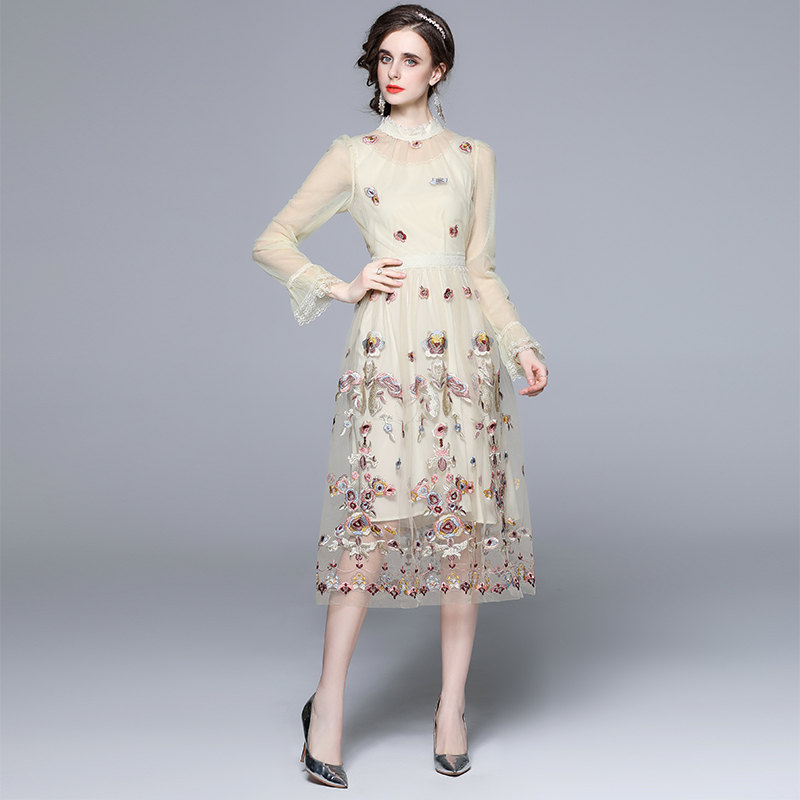 Temperament embroidered dress 2pcs set